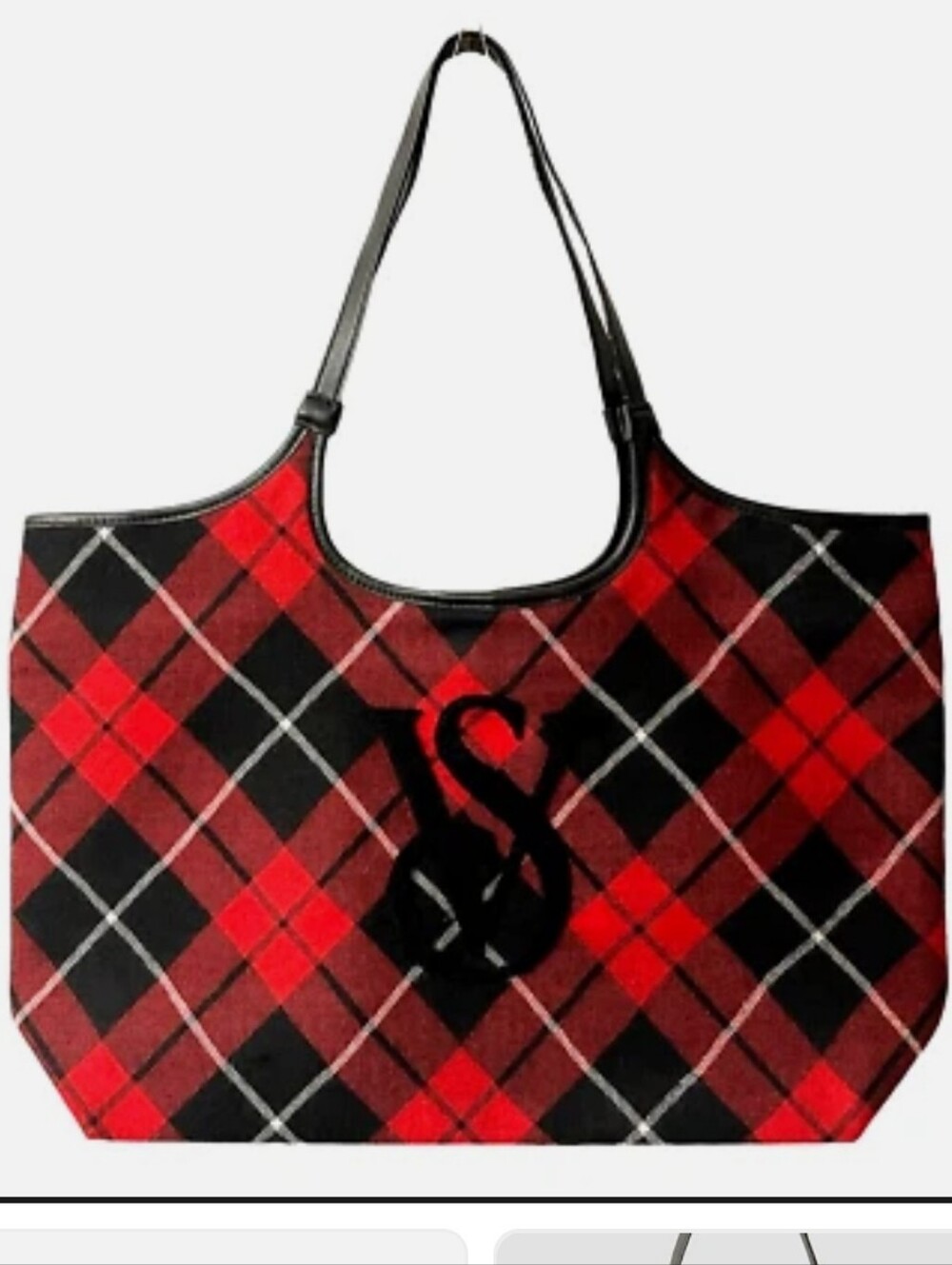 NWT Victoria's Secret Red Plaid Tote Bag with Black Monogram